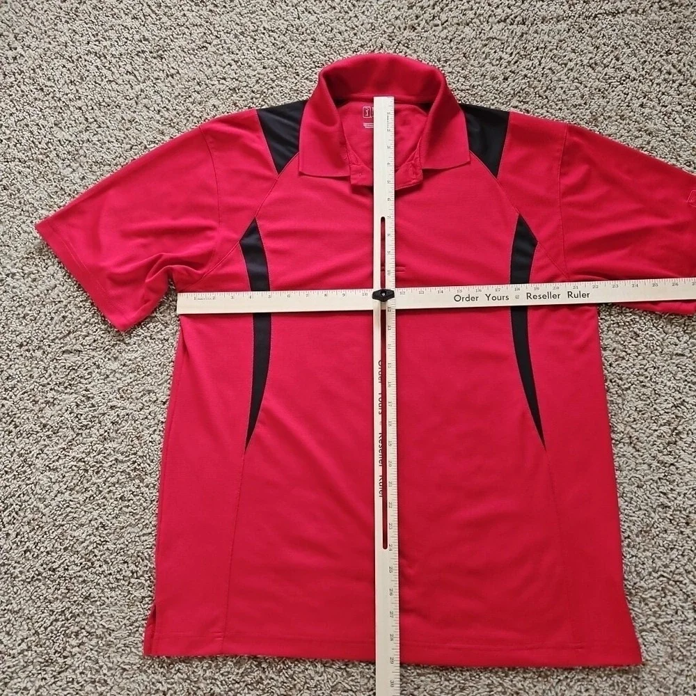 PGA TOUR‎ Polo Golf Shirt Short Sleeve Button Up Red Black Men's Large
